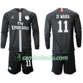 Camisolas de Futebol Paris Saint-Germain DI MARIA 11 Jodan Preto Criança Equipamento 3ª 2018/19 Manga Comprida